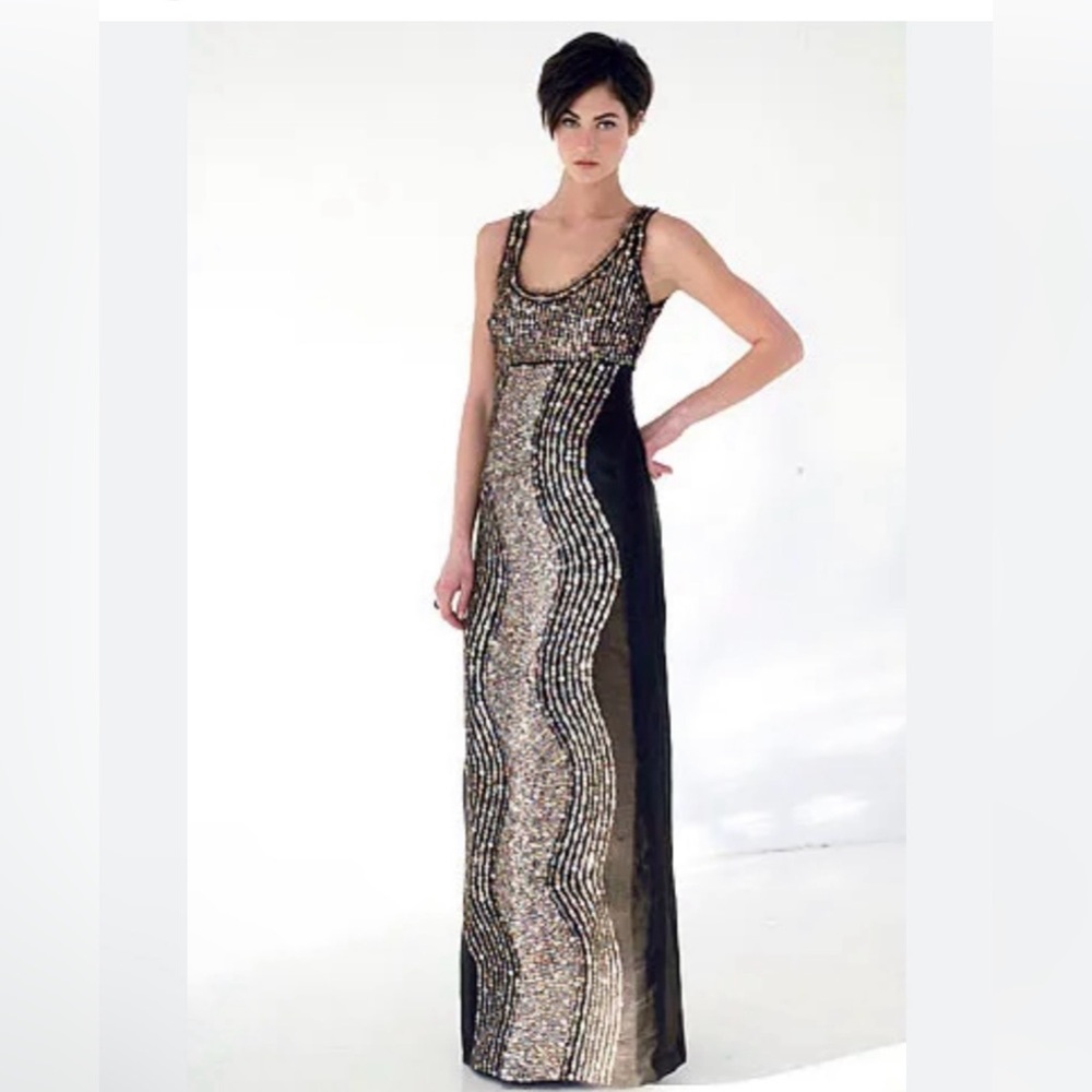 TORY BURCH  Black Sequin Embellished Silk Dress Size 6 Fall 2007